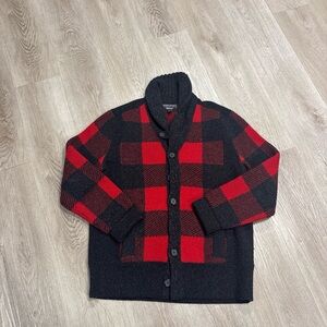 Banana Republic Red and Black Plaid Cardigan